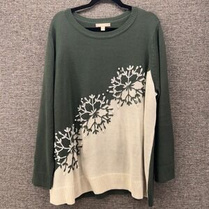 Woman Within Womens Sweater 2X Christmas Matcha Snowflake Holiday Oversized